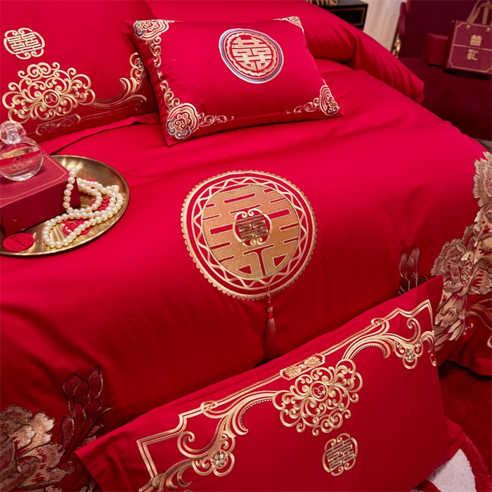 91家纺网 家纺一手货源 找家纺 宏羽纺家纺 2024新款13372纯棉婚庆套件系列 皇家喜事-金-时尚