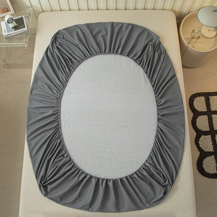 91家纺网 家纺一手货源 找家纺 涵宸家纺 2024新款原棉纯色织标磨毛单品及套件--床笠 单床笠-深灰