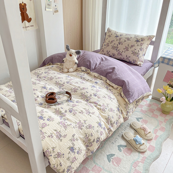 91家纺网 家纺一手货源 找家纺 安哆啦家纺 2024新款A类有氧泡泡纱云纱棉学生季宿舍床三四件套 花园兔