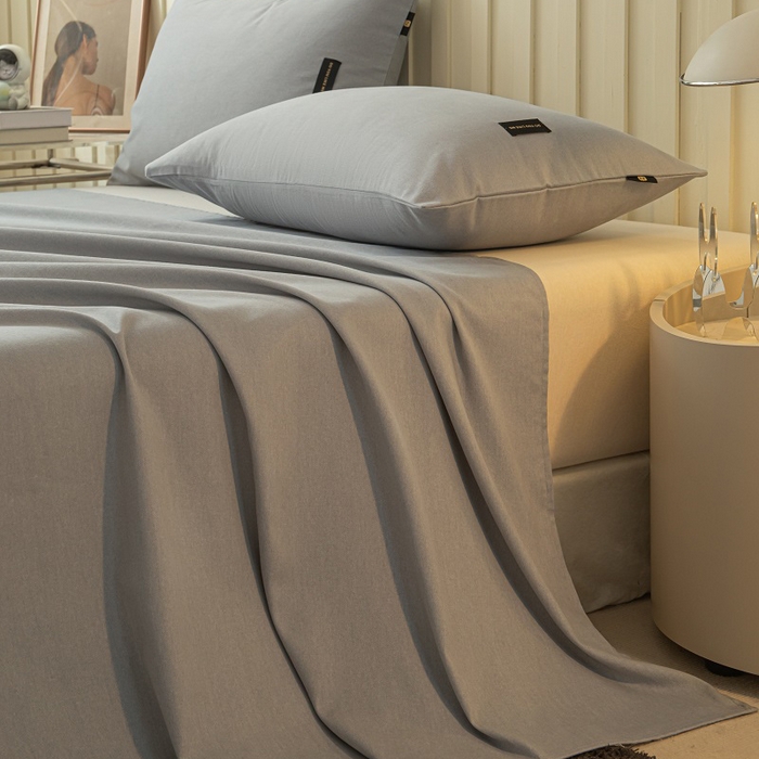 91家纺网 家纺一手货源 找家纺 涵宸家纺 2024新款原棉纯色织标磨毛单品及套件--床单 单床单-浅灰