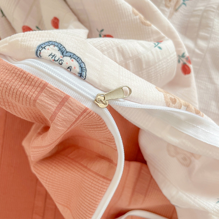 91家纺网 家纺一手货源 找家纺 安哆啦家纺 2024新款A类有氧泡泡纱云纱棉学生季宿舍床三四件套 采花熊