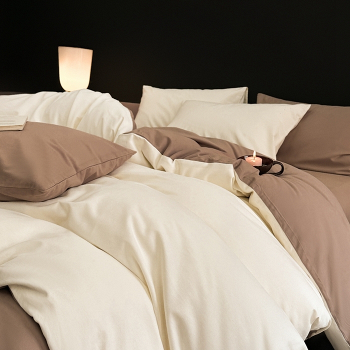 91家纺网 家纺一手货源 找家纺 柠馨 2024新款全棉磨毛纯色四件套-赫尔墨斯系列 1奶白+拿铁