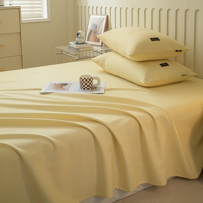 91家纺网 家纺一手货源 找家纺 涵宸家纺 2024新款原棉纯色织标磨毛单品及套件--床单 单床单-奶黄