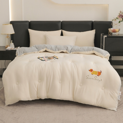 蓝冰家纺 2024新款双拼刺绣冬被被子被芯 白拼灰