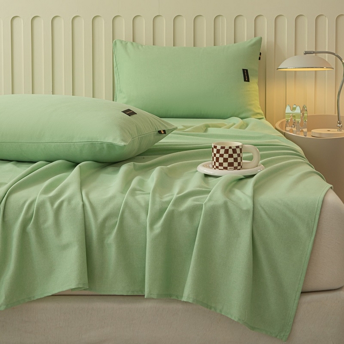91家纺网 家纺一手货源 找家纺 涵宸家纺 2024新款原棉纯色织标磨毛单品及套件--床单 单床单-豆绿
