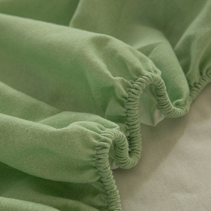 91家纺网 家纺一手货源 找家纺 涵宸家纺 2024新款原棉纯色织标磨毛单品及套件--床笠 单床笠-豆绿