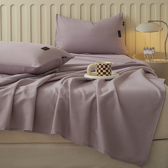 91家纺网 家纺一手货源 找家纺 涵宸家纺 2024新款原棉纯色织标磨毛单品及套件--床单 单床单-烟紫