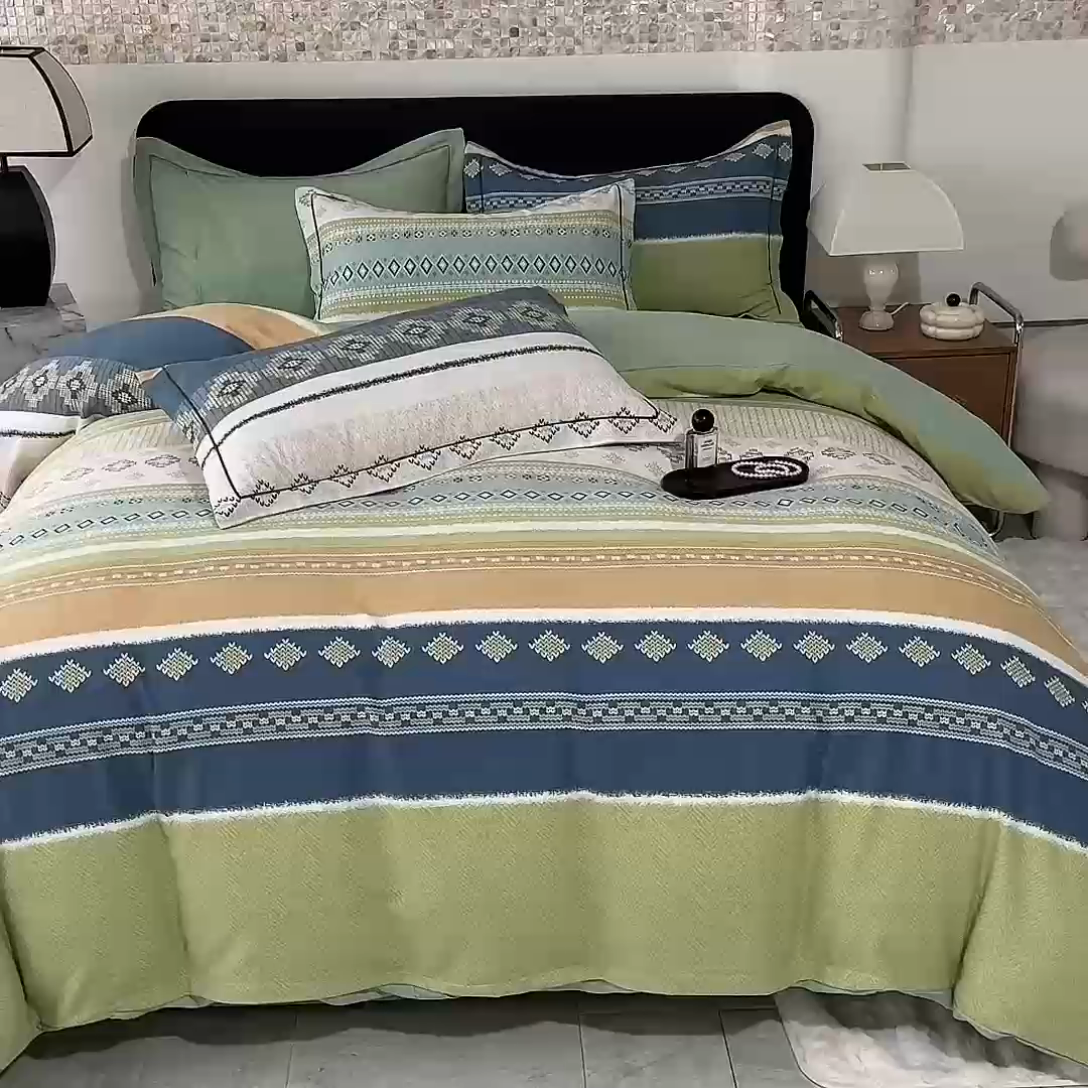 91家纺网 家纺一手货源 找家纺 帛美家纺 2024新款加厚纯棉全棉磨毛印花四件套 达米安