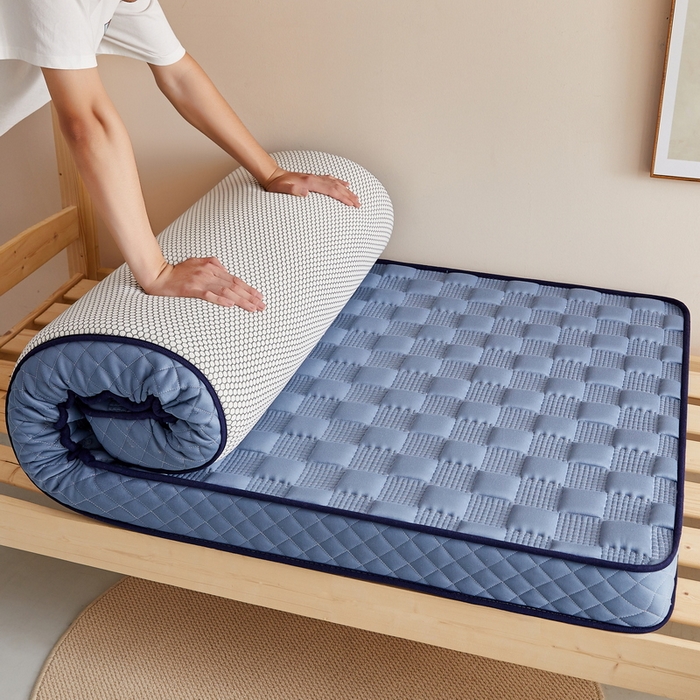 91家纺网 家纺一手货源 找家纺 卡派  2024学生宿舍单人布拉格乳胶记忆棉立体加厚床垫 蓝灰
