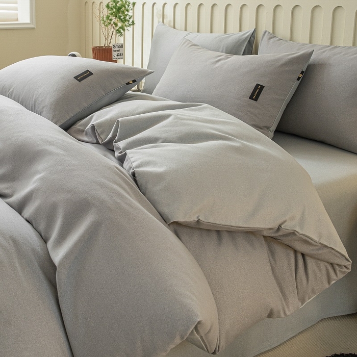 91家纺网 家纺一手货源 找家纺 涵宸家纺 2024新款原棉纯色织标磨毛单品及套件--四件套 中灰+浅灰