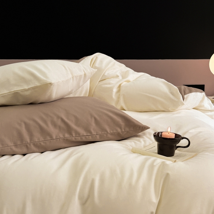 91家纺网 家纺一手货源 找家纺 柠馨 2024新款全棉磨毛纯色四件套-赫尔墨斯系列 1奶白+拿铁