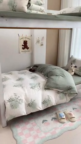 91家纺网 家纺一手货源 找家纺 安哆啦家纺 2024新款A类有氧泡泡纱云纱棉学生季宿舍床三四件套 山水间