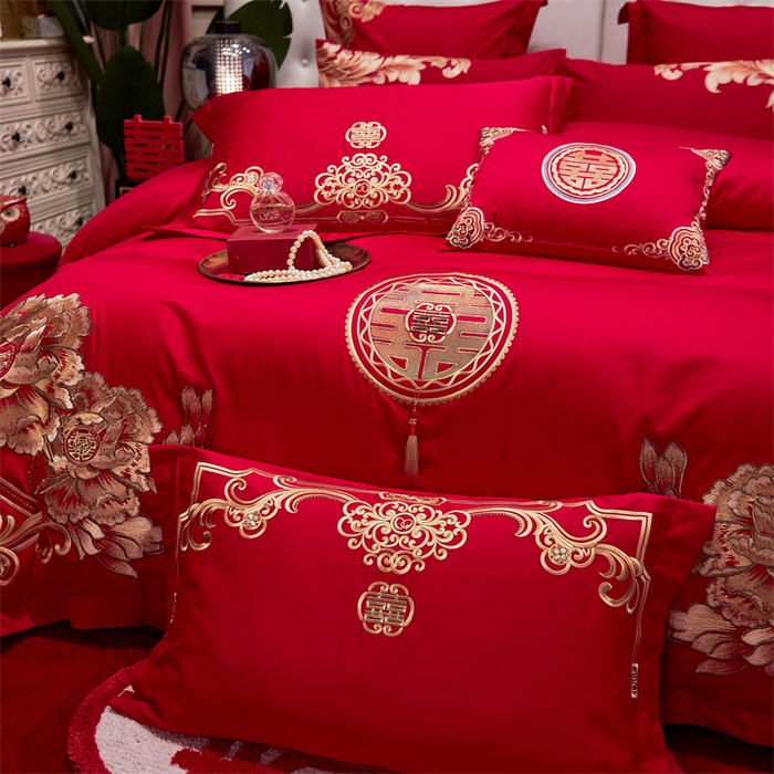 91家纺网 家纺一手货源 找家纺 宏羽纺家纺 2024新款13372纯棉婚庆套件系列 皇家喜事-金-时尚