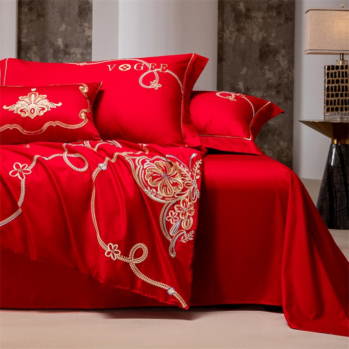 91家纺网 家纺一手货源 找家纺 宏羽纺家纺 2024新款13372纯棉小红书跑量款婚庆套件系列 亦蝶-中国红