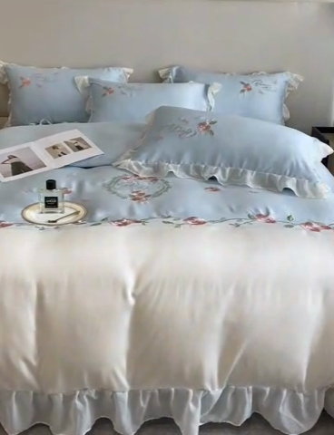 91家纺网 家纺一手货源 找家纺 （总）优悦生活馆 2024新款刺绣款磨毛四件套-假日玫瑰