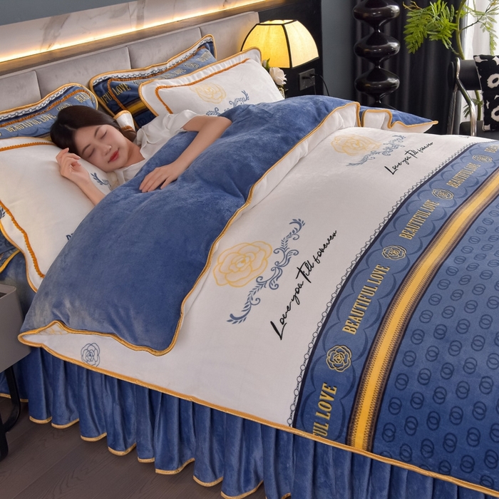 91家纺网 家纺一手货源 找家纺 锦铭源2025年7斤加厚印花牛奶绒四件套水晶法莱金貂绒床裙款 时光偶遇