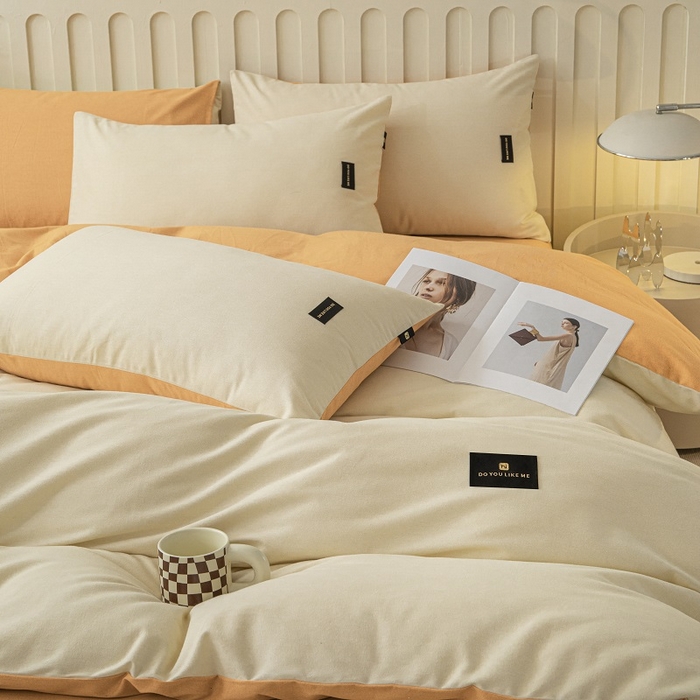 91家纺网 家纺一手货源 找家纺 涵宸家纺 2024新款原棉纯色织标磨毛单品及套件--被套 奶昔白+桔