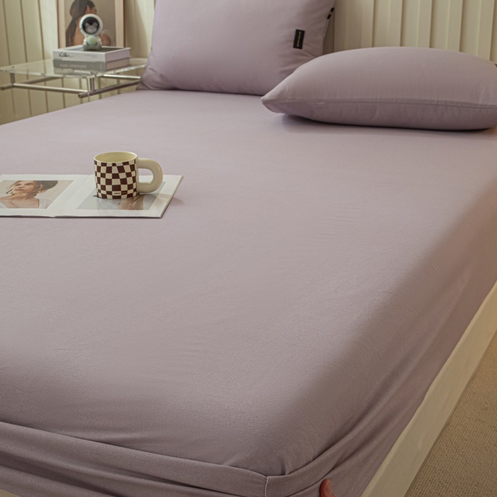 91家纺网 家纺一手货源 找家纺 涵宸家纺 2024新款原棉纯色织标磨毛单品及套件--床笠 单床笠-烟紫