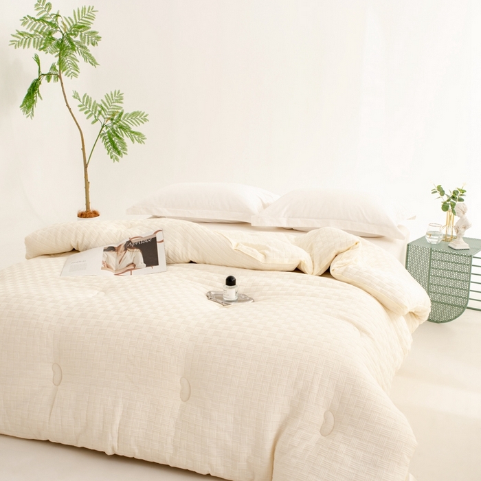 91家纺网 家纺一手货源 找家纺 雅蔓依家纺 2025新款7A抗菌大豆被轻奢针织提花华夫格大豆冬被 7A抗菌-芝士黄