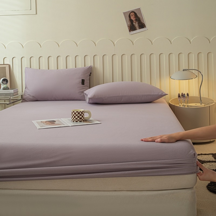 91家纺网 家纺一手货源 找家纺 涵宸家纺 2024新款原棉纯色织标磨毛单品及套件--床笠 单床笠-烟紫