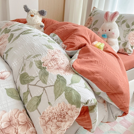 安哆啦家纺 2024新款A类有氧泡泡纱云纱棉学生季宿舍床三四件套 花烂漫