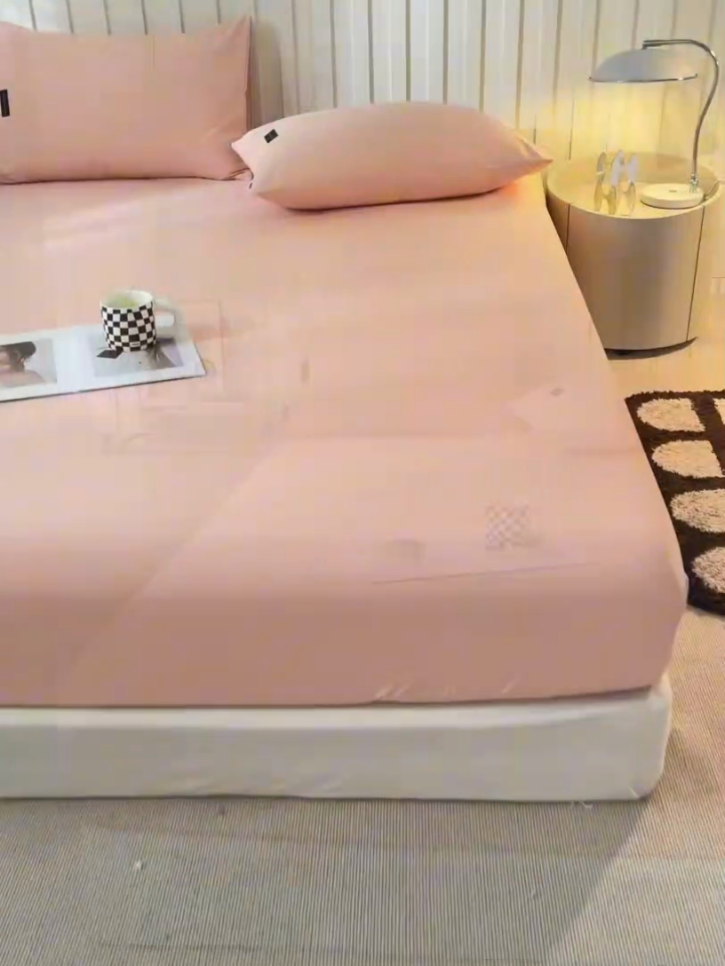 91家纺网 家纺一手货源 找家纺 涵宸家纺 2024新款原棉纯色织标磨毛单品及套件--床笠 单床笠-钻粉