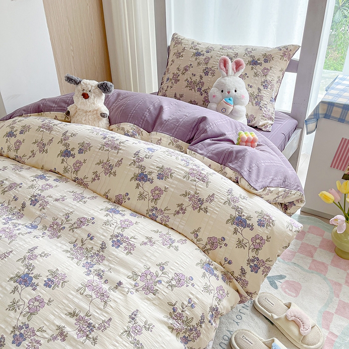 91家纺网 家纺一手货源 找家纺 安哆啦家纺 2024新款A类有氧泡泡纱云纱棉学生季宿舍床三四件套 花园兔