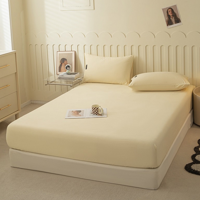 91家纺网 家纺一手货源 找家纺 涵宸家纺 2024新款原棉纯色织标磨毛单品及套件--床笠 单床笠-奶昔白