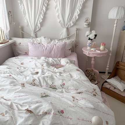 91家纺网 家纺一手货源 找家纺 恋恋三季 2024新款13372全棉40支四件套单品枕套碎花系列-四件套 安妮宝贝