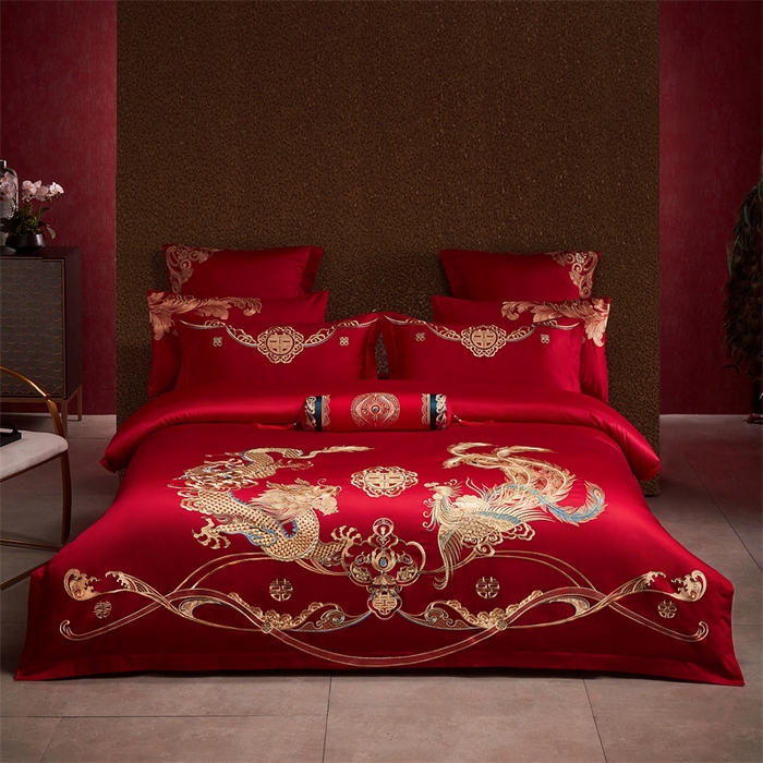 91家纺网 家纺一手货源 找家纺 宏羽纺家纺 2024新款13372纯棉婚庆套件系列 郎情妾意