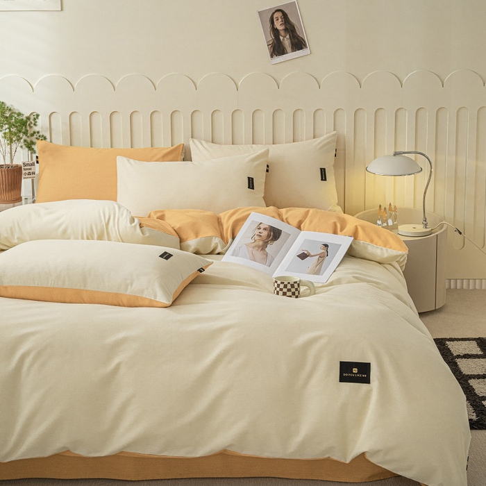 91家纺网 家纺一手货源 找家纺 涵宸家纺 2024新款原棉纯色织标磨毛单品及套件--被套 奶昔白+桔