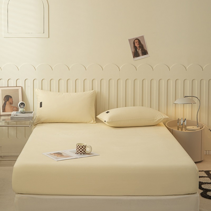 91家纺网 家纺一手货源 找家纺 涵宸家纺 2024新款原棉纯色织标磨毛单品及套件--床笠 单床笠-奶昔白