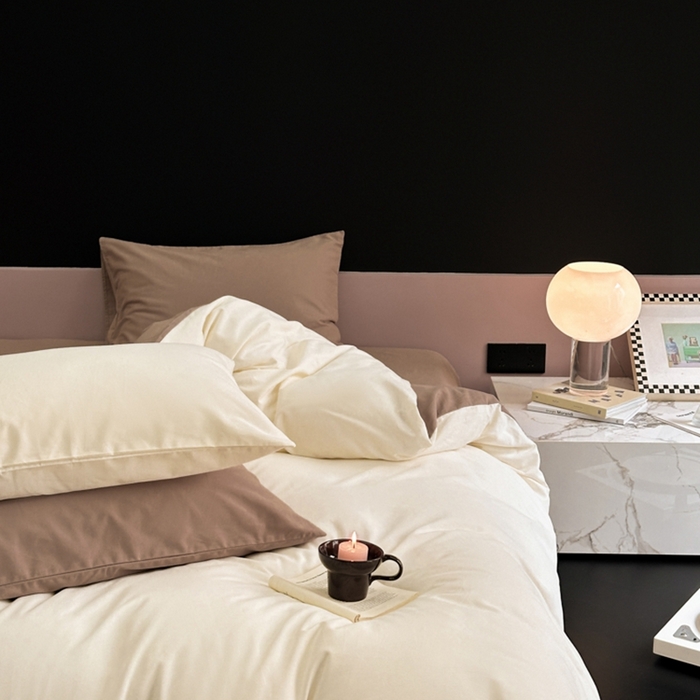 91家纺网 家纺一手货源 找家纺 柠馨 2024新款全棉磨毛纯色四件套-赫尔墨斯系列 1奶白+拿铁