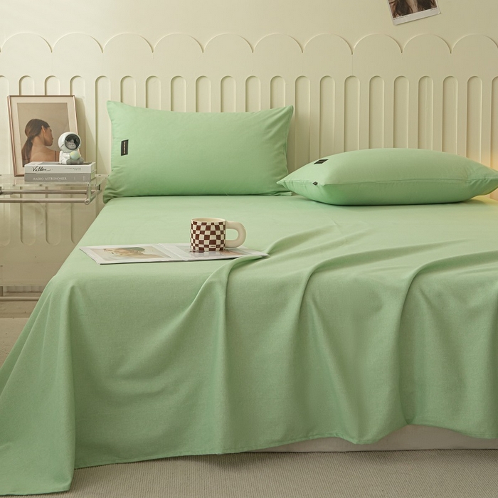 91家纺网 家纺一手货源 找家纺 涵宸家纺 2024新款原棉纯色织标磨毛单品及套件--床单 单床单-豆绿