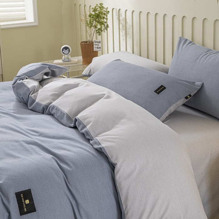 91家纺网 家纺一手货源 找家纺 涵宸家纺 2024新款原棉纯色织标磨毛单品及套件--四件套 丈兰+浅灰