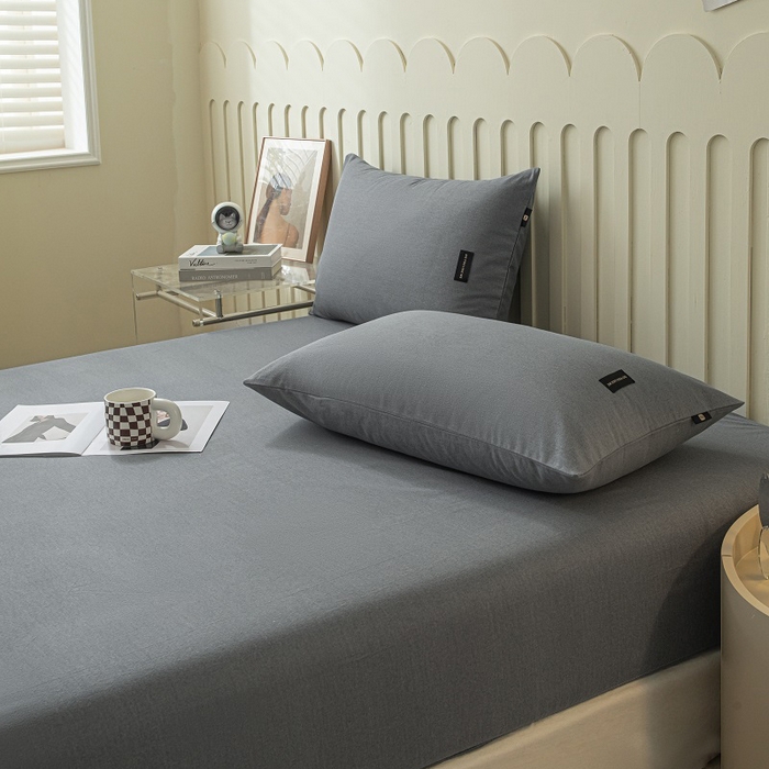 91家纺网 家纺一手货源 找家纺 涵宸家纺 2024新款原棉纯色织标磨毛单品及套件--床笠 单床笠-深灰