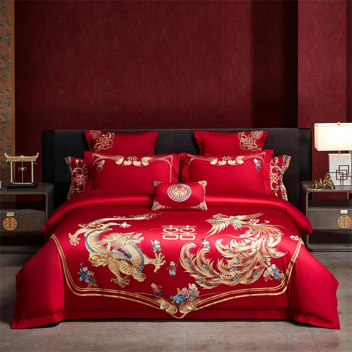 91家纺网 家纺一手货源 找家纺 宏羽纺家纺 2024新款13372纯棉婚庆套件系列 龙凤呈禧