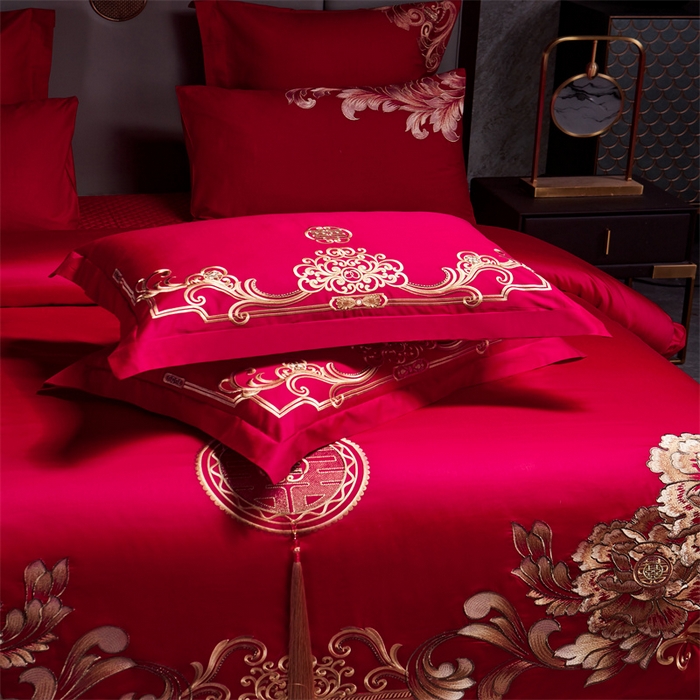 91家纺网 家纺一手货源 找家纺 宏羽纺家纺 2024新款13372纯棉婚庆套件系列 皇家喜事-金