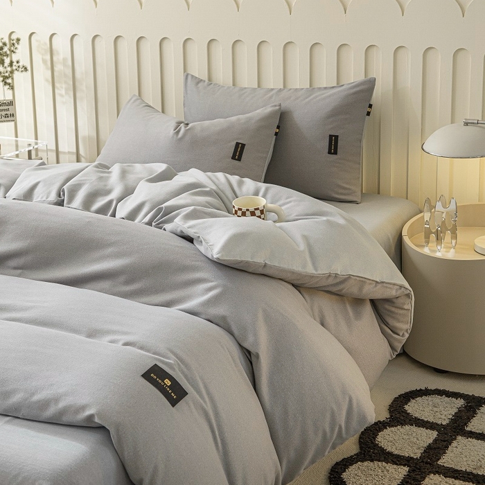 91家纺网 家纺一手货源 找家纺 涵宸家纺 2024新款原棉纯色织标磨毛单品及套件--被套 中灰+浅灰