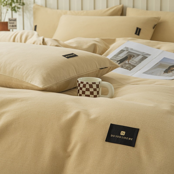 91家纺网 家纺一手货源 找家纺 涵宸家纺 2024新款原棉纯色织标磨毛单品及套件--四件套 奶咖