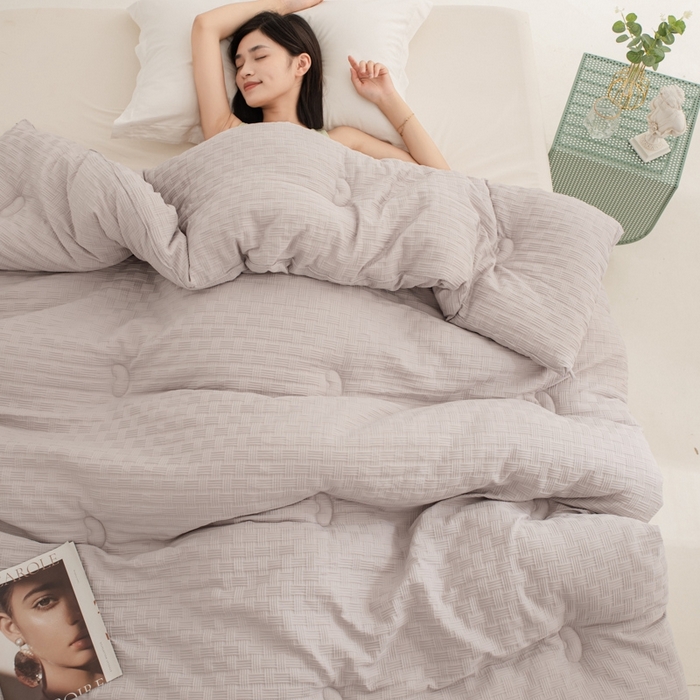 91家纺网 家纺一手货源 找家纺 雅蔓依家纺 2025新款7A抗菌大豆被轻奢针织提花华夫格大豆冬被 7A抗菌-月光灰