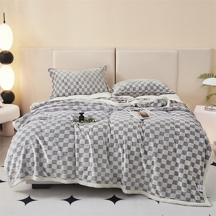 91家纺网 家纺一手货源 找家纺 肖恩毯业 2025新款兔毛绒方格款毛毯 方格-灰