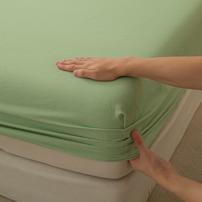 91家纺网 家纺一手货源 找家纺 涵宸家纺 2024新款原棉纯色织标磨毛单品及套件--床笠 单床笠-豆绿