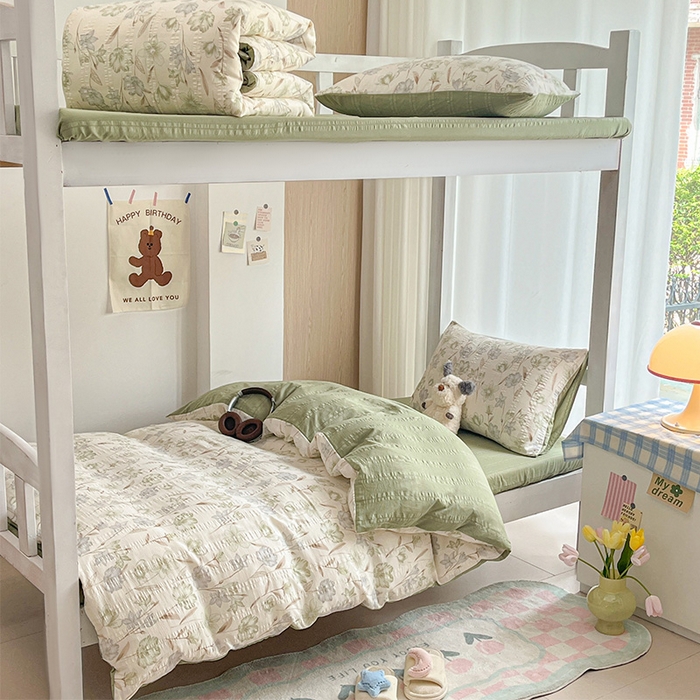 91家纺网 家纺一手货源 找家纺 安哆啦家纺 2024新款A类有氧泡泡纱云纱棉学生季宿舍床三四件套 花韵