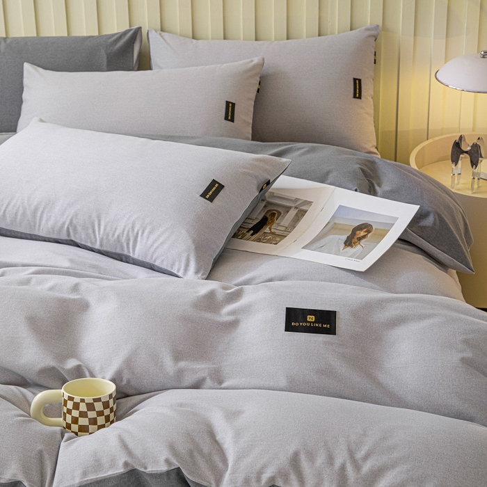 91家纺网 家纺一手货源 找家纺 涵宸家纺 2024新款原棉纯色织标磨毛单品及套件--四件套 浅灰+深灰