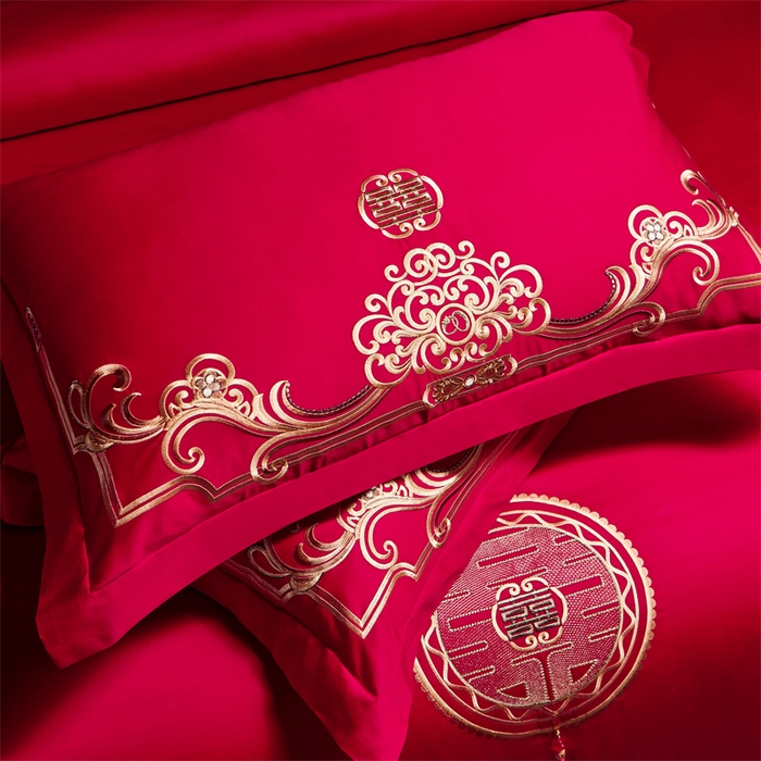 91家纺网 家纺一手货源 找家纺 宏羽纺家纺 2024新款13372纯棉婚庆套件系列 皇家喜事-金