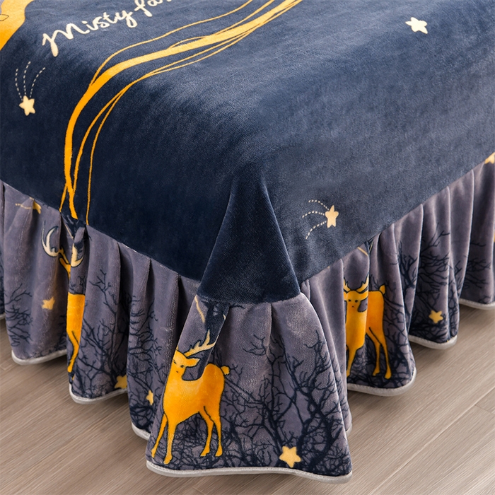 91家纺网 家纺一手货源 找家纺 馨梦缘 2025新款小包边款牛奶绒8.5斤高克重牛奶绒金雕绒床裙款四件套 发财鹿