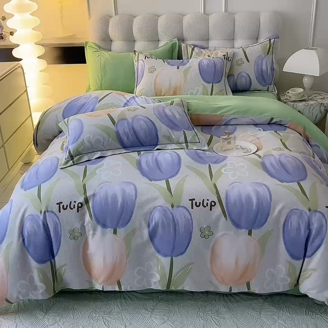 91家纺网 家纺一手货源 找家纺 帛美家纺 2024新款加厚纯棉全棉磨毛印花四件套 兰郁