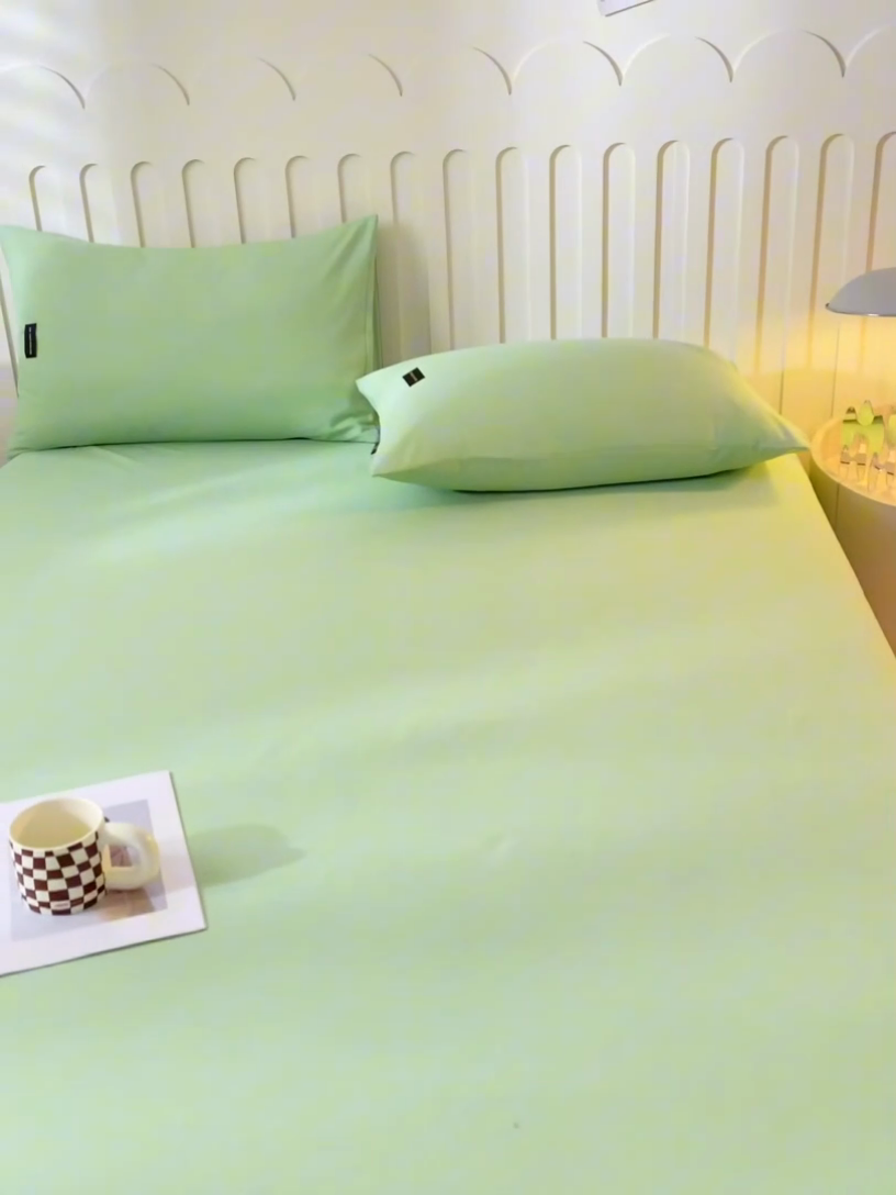 91家纺网 家纺一手货源 找家纺 涵宸家纺 2024新款原棉纯色织标磨毛单品及套件--床笠 单床笠-豆绿