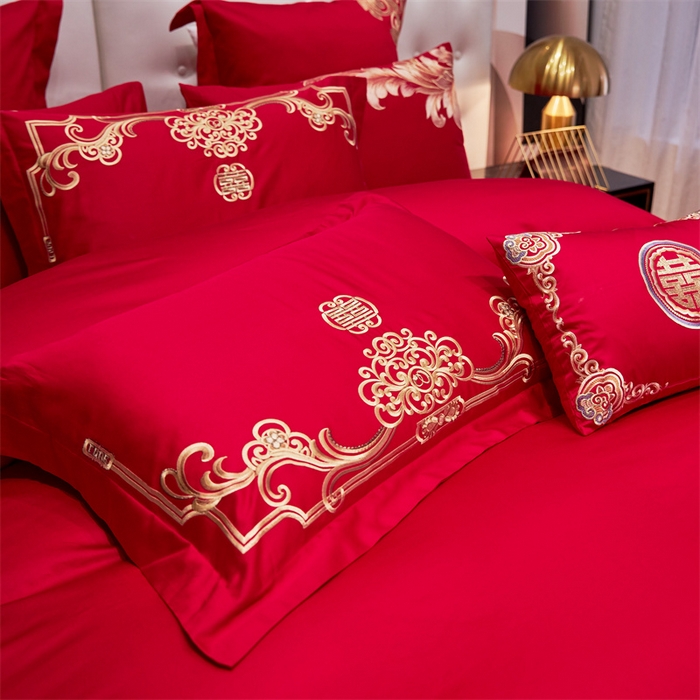 91家纺网 家纺一手货源 找家纺 宏羽纺家纺 2024新款13372纯棉婚庆套件系列 皇家喜事-金-时尚